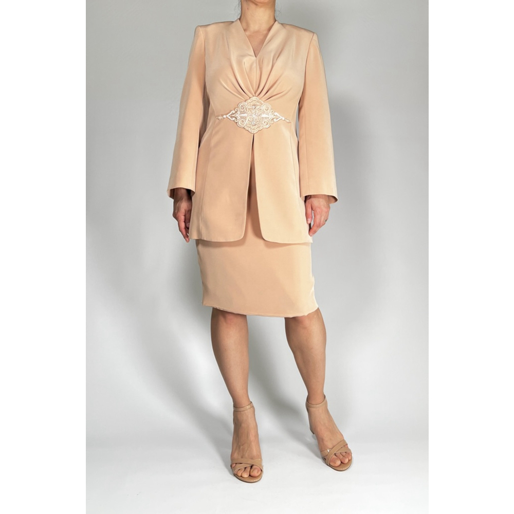 Badgley Mischka Top Skirt Suit Set Elegant Peach Beaded 6 - Picture 3 of 15